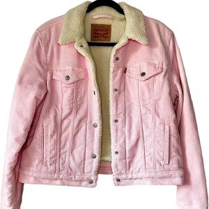 Levi's Women's Original Sherpa Trucker Jacket - Pink Corduroy "Zephyr" - Size L